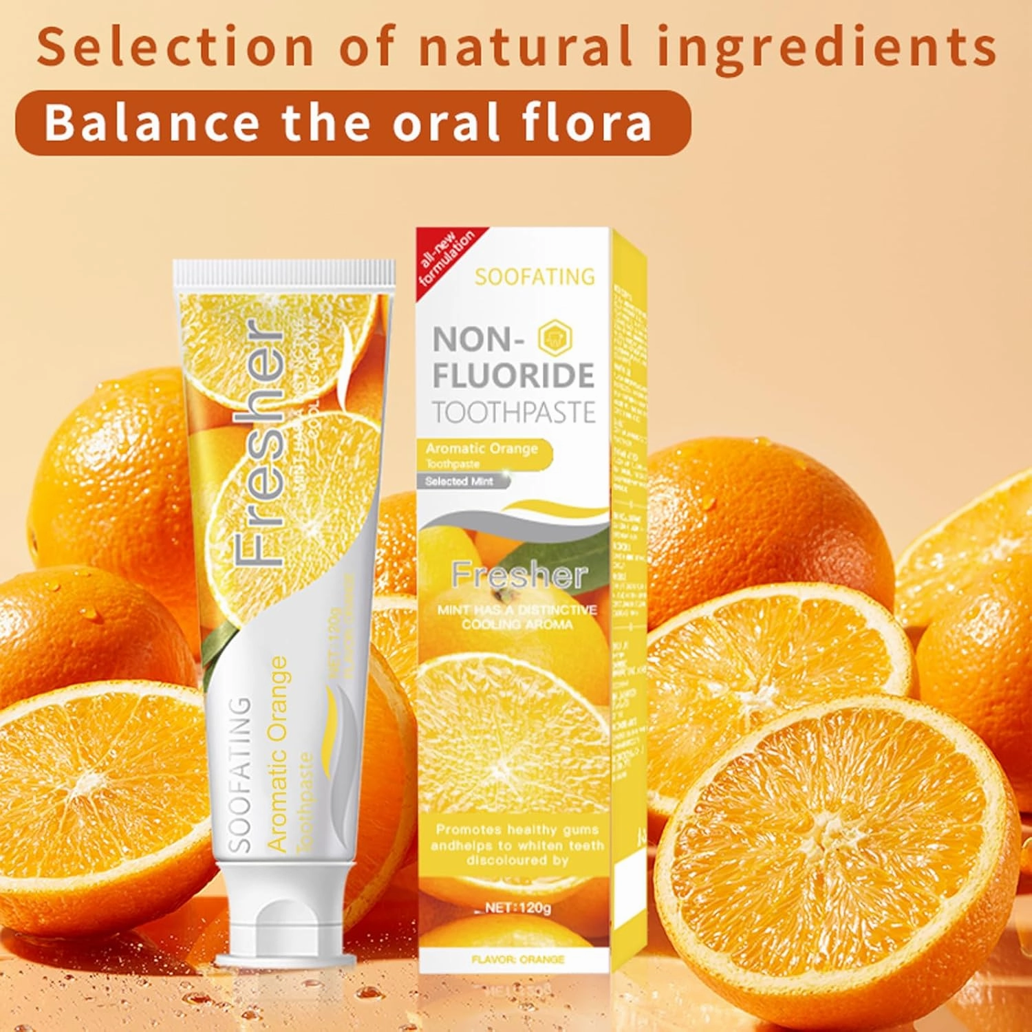 Non-Fluoride Toothpaste Fresh Breath Deep Cleaning Orange Flavor Toothpaste for Sensitive Teeth Whitening Tooth Strengthens Teeth Enamel and Gums 4.23oz-3Pack