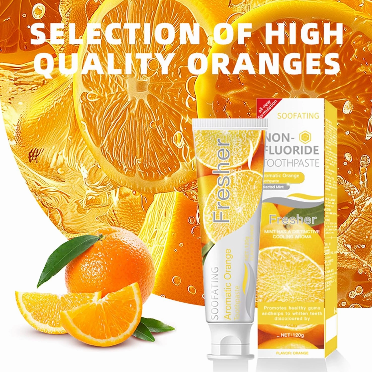 Non-Fluoride Toothpaste Fresh Breath Deep Cleaning Orange Flavor Toothpaste for Sensitive Teeth Whitening Tooth Strengthens Teeth Enamel and Gums 4.23oz-3Pack