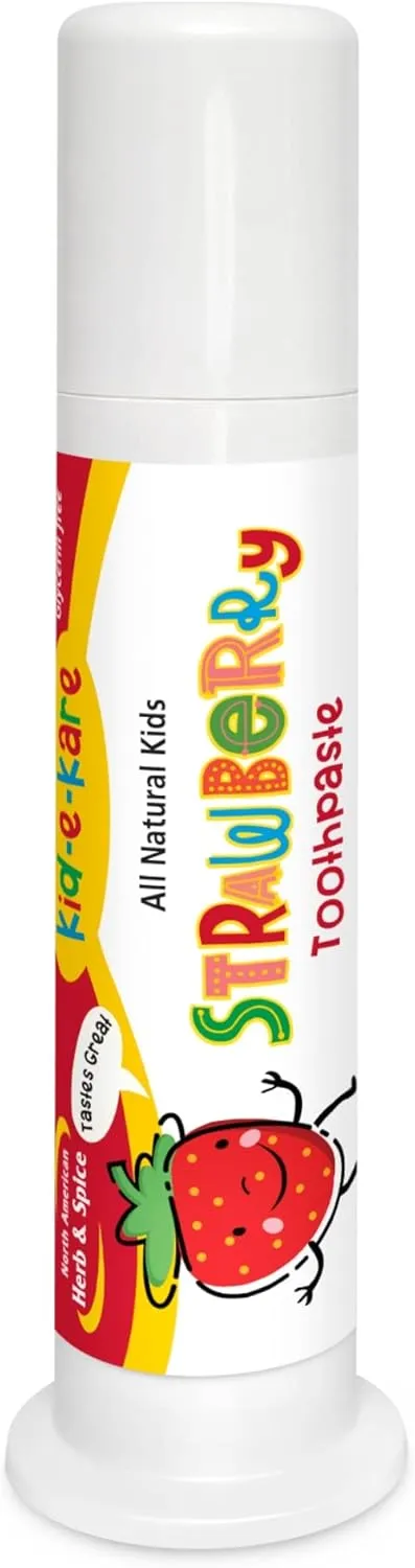 North American Herb & Spice Kid-e-kare Strawberry Toothpaste - 3.4 oz - All-Natural Formula for Kids - No Fluoride, Sugar, Dyes, or Chemicals