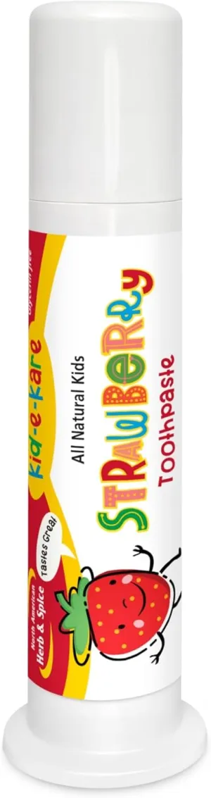 North American Herb & Spice Kid-e-kare Strawberry Toothpaste - 3.4 oz - All-Natural Formula for Kids - No Fluoride, Sugar, Dyes, or Chemicals