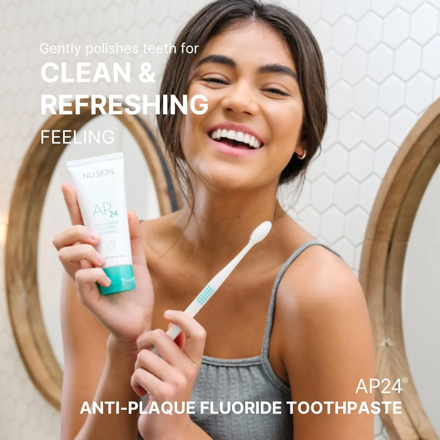 Nu Skin AP 24 Anti-Plaque Fluoride Toothpaste | AP-24 Blend | Hydrated Silica | Vanilla Mint Flavor | Gently Remove Debris | Prevents Dental Cavities & Plaque | Enamel-Safe Whitening | 6 oz | 1 Pack