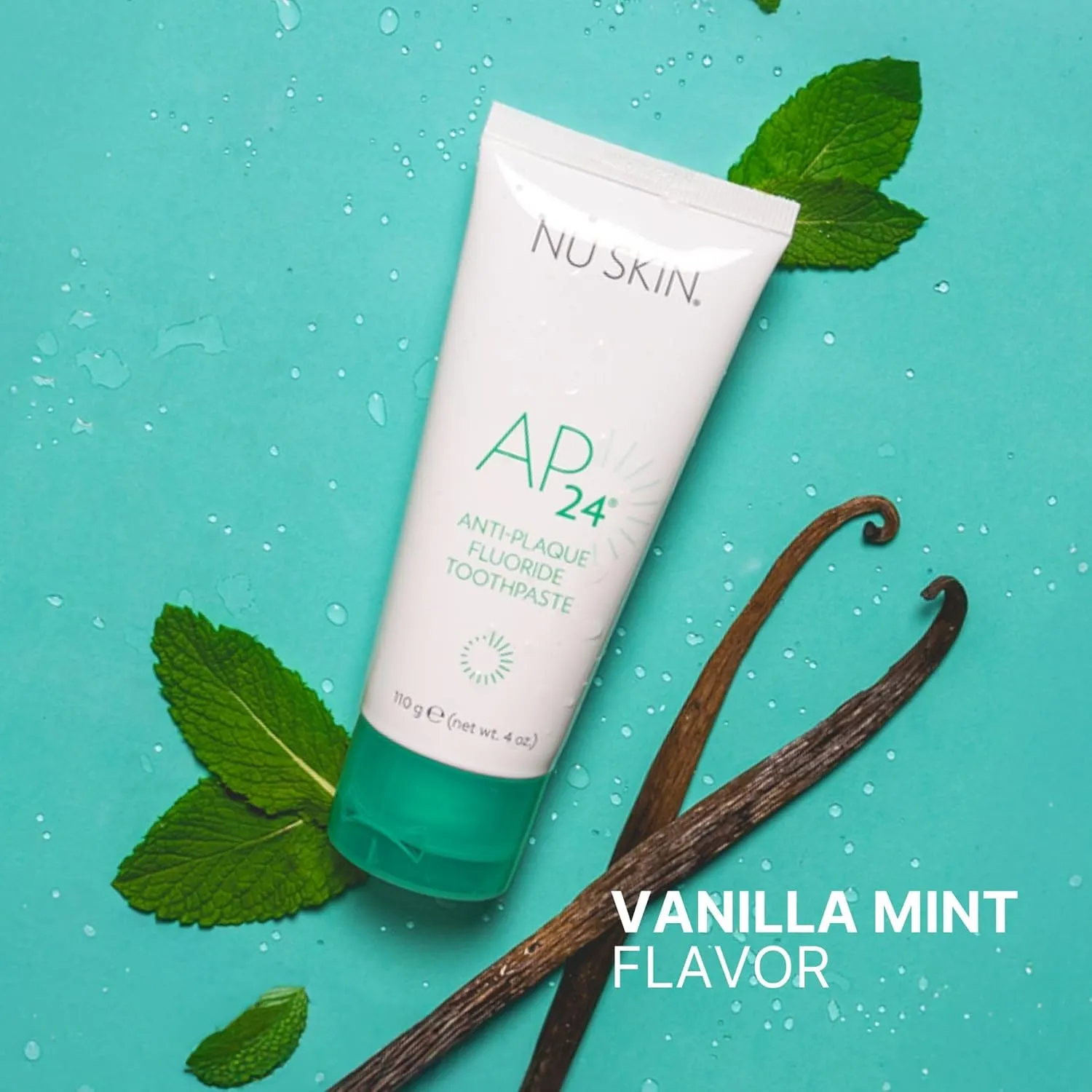 Nu Skin AP 24 Anti-Plaque Fluoride Toothpaste | AP-24 Blend | Hydrated Silica | Vanilla Mint Flavor | Gently Remove Debris | Prevents Dental Cavities & Plaque | Enamel-Safe Whitening | 6 oz | 1 Pack
