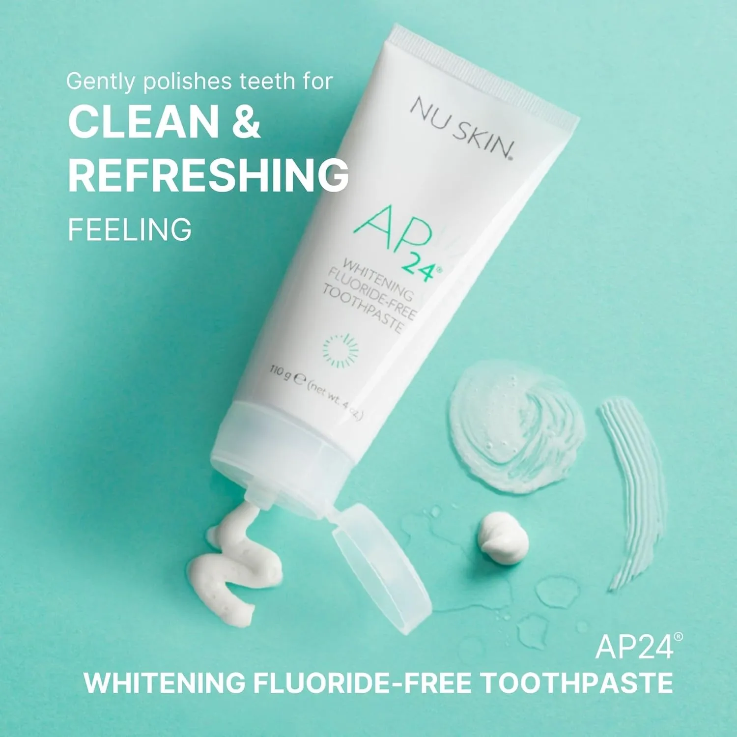 Nu Skin AP 24 Whitening Fluoride - Free Toothpaste | AP 24 Blend | Vanilla Mint Flavor | Brightens Teeth | Removes Surface Stains | Prevents Dental Cavities & Plaque | Enamel-Safe | 4 oz | 2 Pack