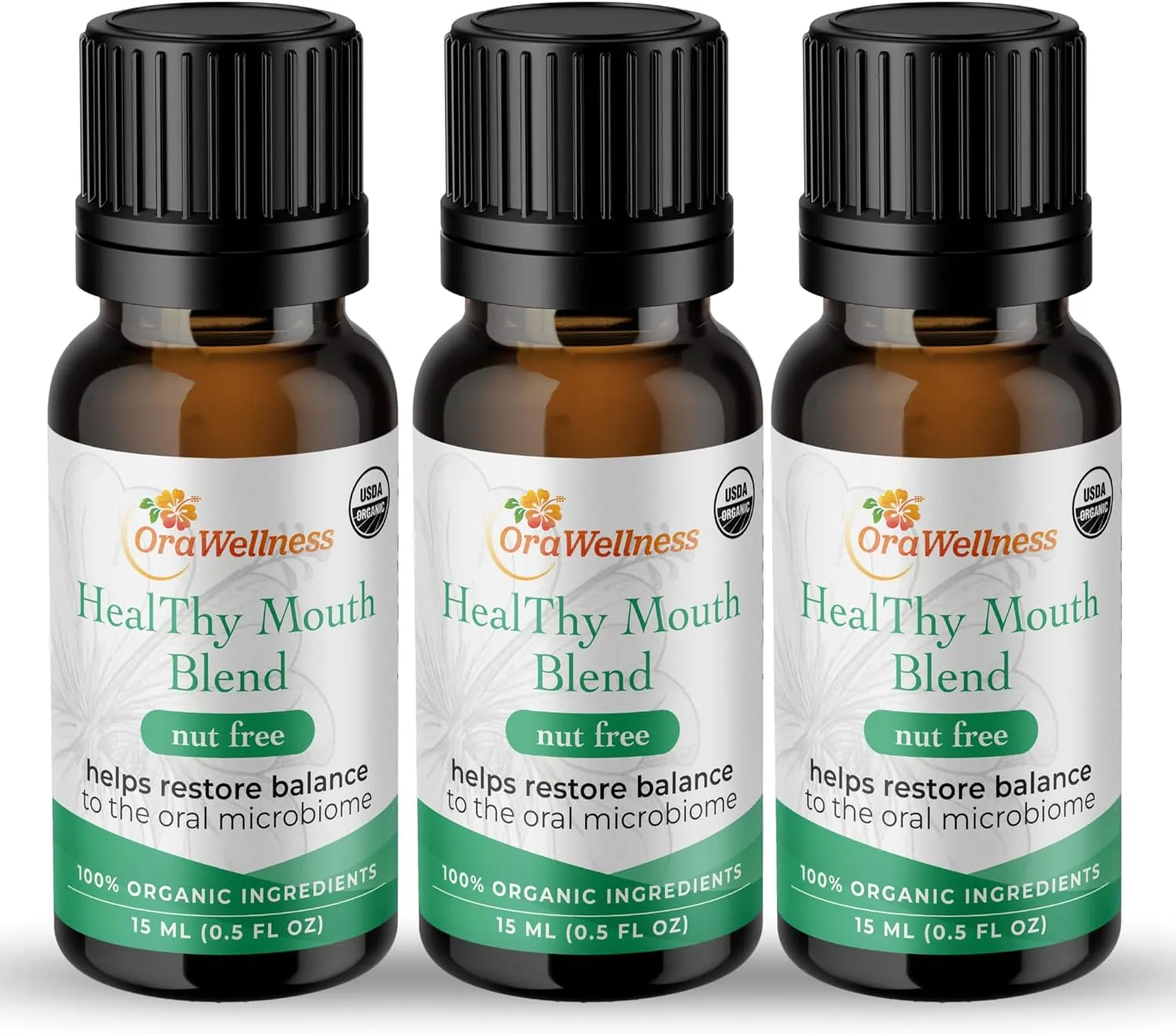 Nut Free Healthy Mouth Blend Organic Tooth Oil, Made in The USA Fluoride Free Toothpaste & Mouthwash Alternative, Natural Rinse for Healthy Teeth & Gums for Women, Men and Kids, Pack of 3
