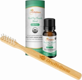 Nut Free Healthy Mouth Blend Organic Toothpaste & Mouthwash Alternative   BrushEco Bamboo Toothbrush with 3 Rows to Reduce Gum Disease, Promote Healthy Teeth and Gums