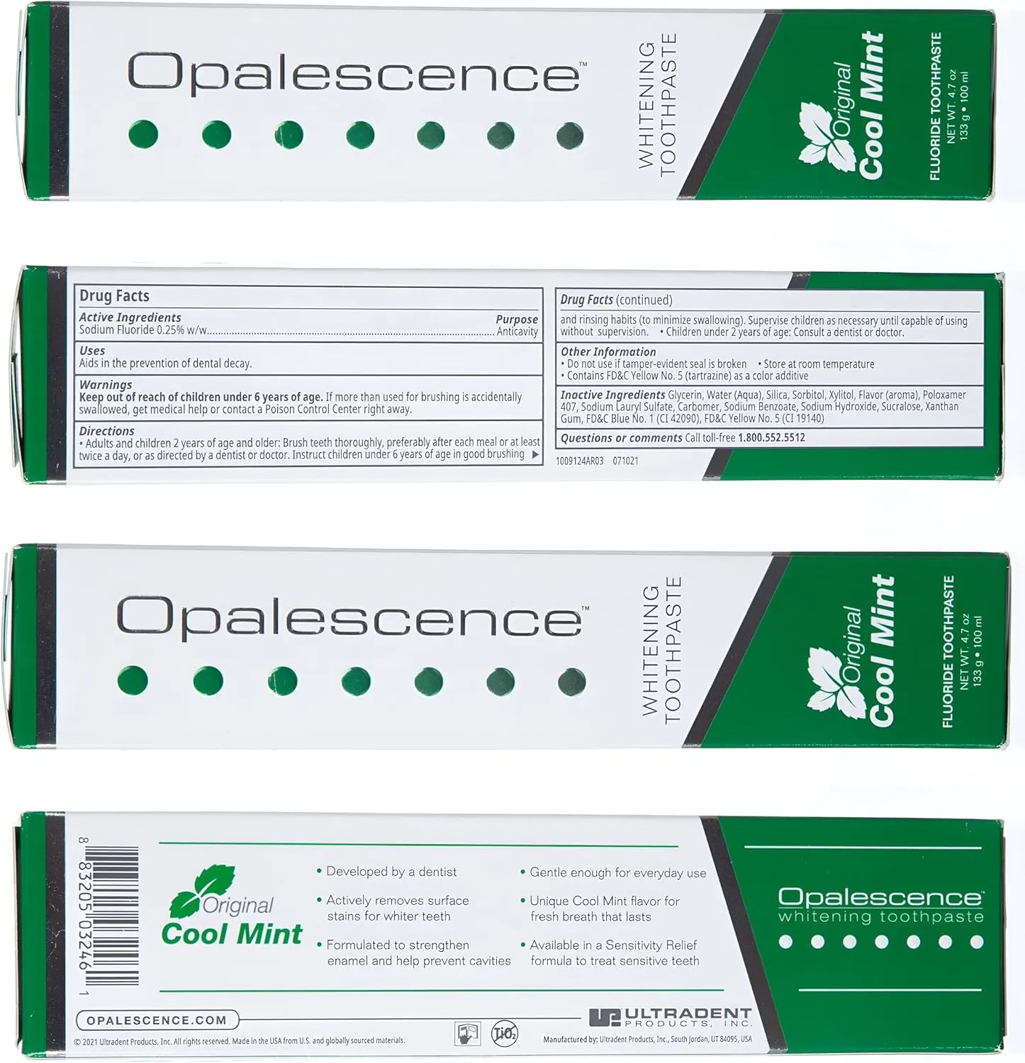 Opalescence Whitening Toothpaste Original Formula (Pack of 3) - Oral Care, Mint Flavor, Gluten Free - 4.7 Ounce - TP-5166-3