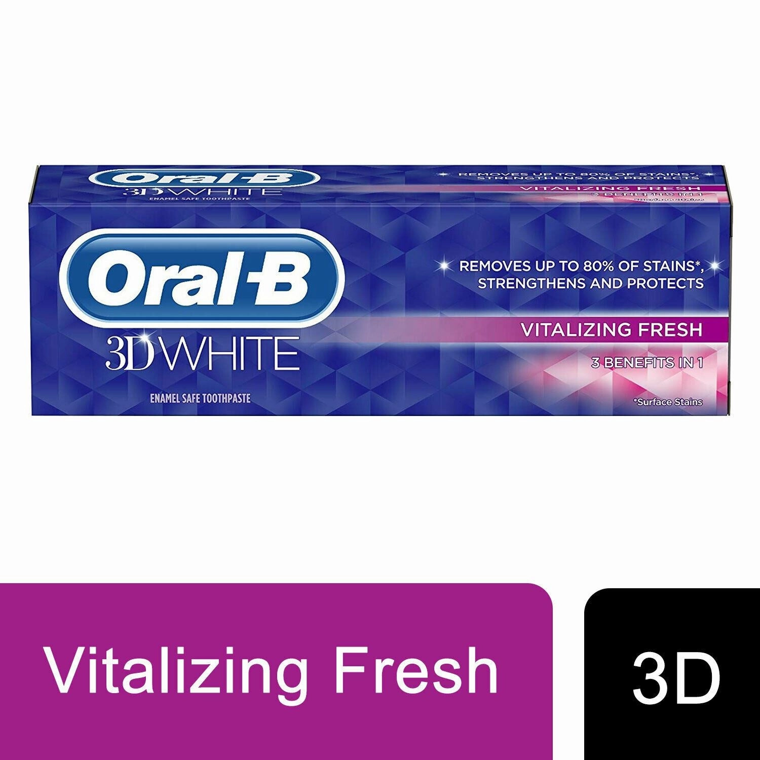 Oral-B 3D White Enamel Safe Toothpaste, Vitalizing Fresh, 6 Pack, 75ml