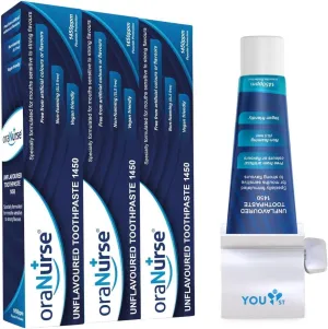Oranurse Unflavoured Toothpaste 50ml (Pack of 3), Sensitive Teeth, 150ml Bundle with You1st Stainless Steel Squeezer