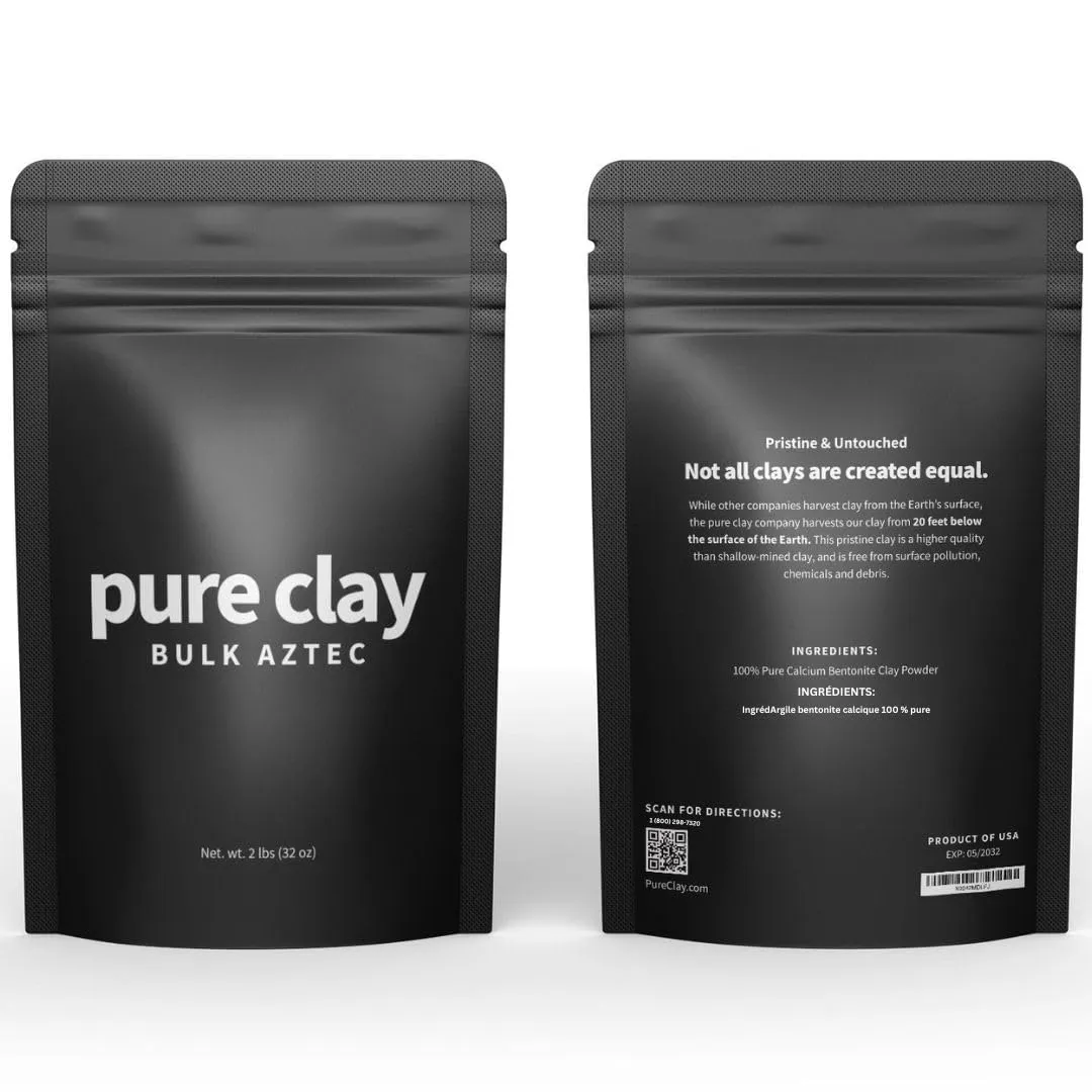 Organic Calcium Bentonite Clay Powder Bulk Bag (32oz), Aztec Drink Powder, Food Grade, Full Body Mask, Indian Healing Clay