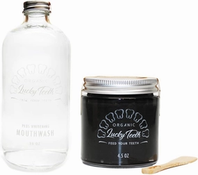 Organic MouthaWash - Plus WHITENING   Remineralizing Charcoal Toothpaste Pack- Whitens, Refreshes. Food Grade Peroxide   Essential Oils. Vegan and Cruelty Free. Glass Jar (16 oz) (Charcoal, 4.5 oz)