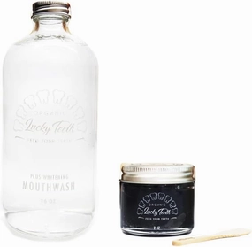 Organic MouthaWash - Plus WHITENING   Remineralizing Toothpaste Pack- Whitens, Refreshes. Food Grade Peroxide   Essential Oils. Vegan and Cruelty Free. Glass Jar (16 oz) (Charcoal, 2 oz)