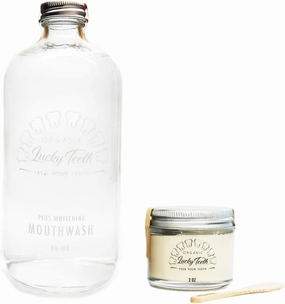 Organic MouthaWash - Plus WHITENING   Remineralizing Toothpaste Pack- Whitens, Refreshes. Food Grade Peroxide   Essential Oils. Vegan and Cruelty Free. Glass Jar (16 oz) (Regular, 2 oz)