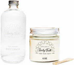 Organic MouthaWash - Plus WHITENING   Remineralizing Toothpaste Pack- Whitens, Refreshes. Food Grade Peroxide   Essential Oils. Vegan and Cruelty Free. Glass Jar (16 oz) (Regular, 4.5 oz)
