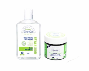 Organic Oral Care Pack - Food Grade Peroxide Whitening Mouthwash   Activated Coconut Charcoal Toothpaste - by Lucky Teeth.