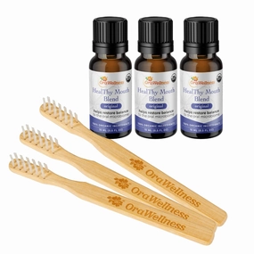 Original Healthy Mouth Blend Organic Toothpaste & Mouthwash Alternative, 3 Pack   BrushEco Bamboo Toothbrush with Three Rows, 3 Pack, Reduce Gum Disease, Promote Healthy Teeth and Gums