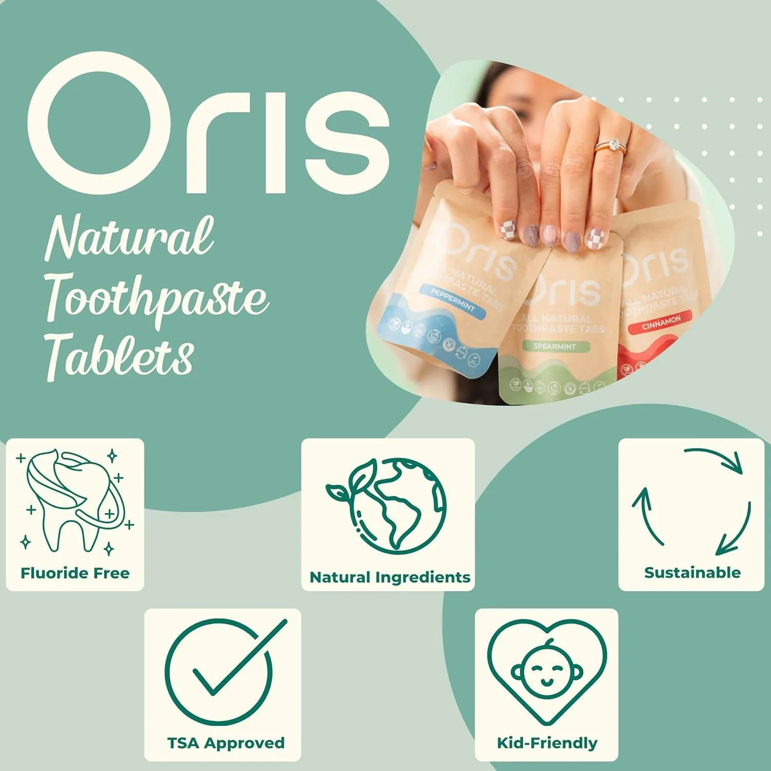 Oris Starter Bundle – 1 Month Supply: Natural Toothpaste Tablets | Fluoride-Free, Travel-Friendly, Kid-Safe with Enamel-Strengthening Nanohydroxyapatite (62 Count (Pack of 1), Cinnamon)