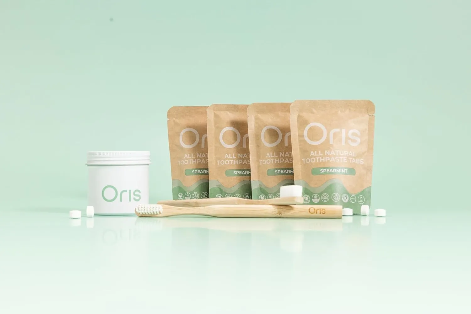 Oris Starter Bundle – 1 Month Supply: Natural Toothpaste Tablets | Fluoride-Free, Travel-Friendly, Kid-Safe with Enamel-Strengthening Nanohydroxyapatite (62 Count (Pack of 1), Spearmint)