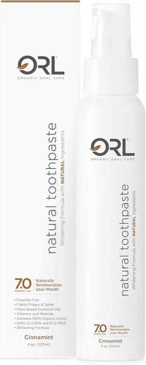 ORL Natural & Organic Toothpaste – Uniquely Formulated to Clean Your Mouth, Helps to Restore Your Mouth’s Natural Perfect pH - Cinnamint. Fluoride Free with Natural Hydroxyapatite