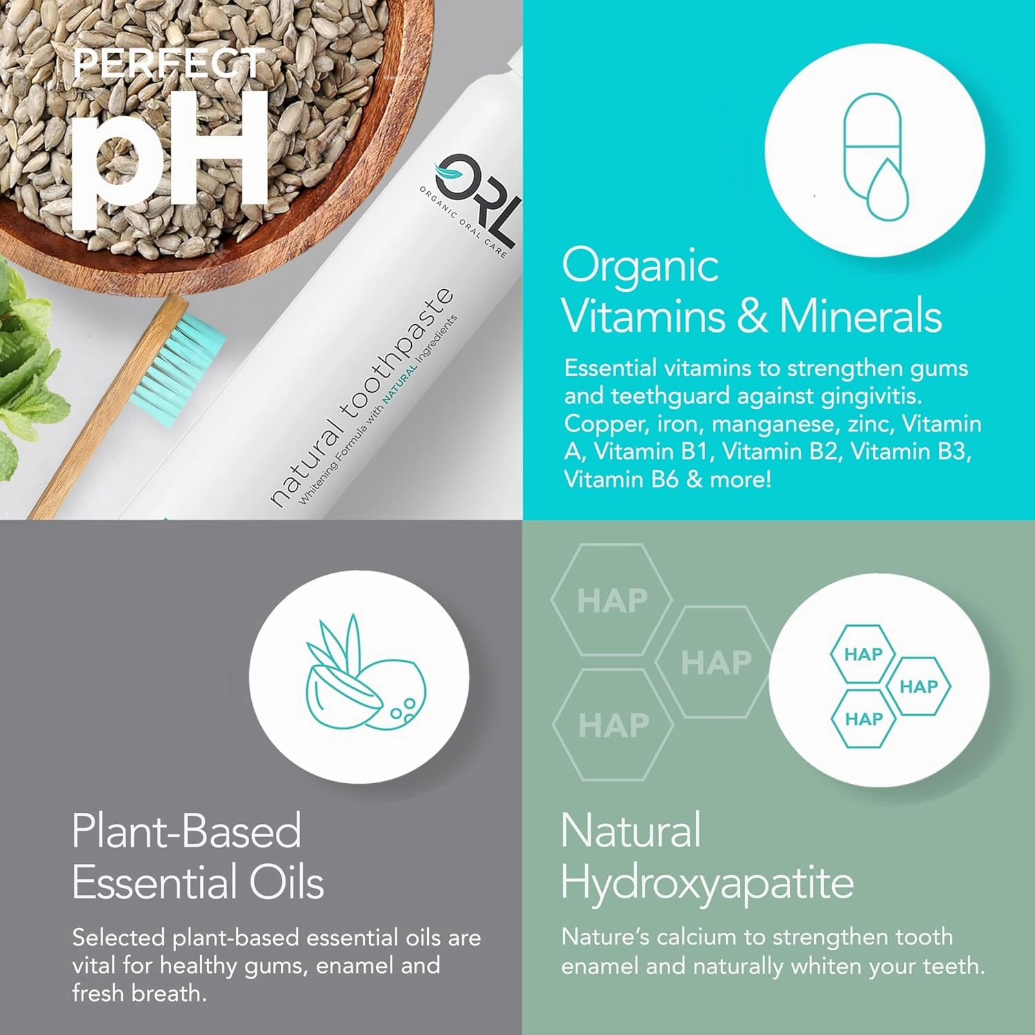 ORL Natural & Organic Toothpaste – Uniquely Formulated to Clean Your Mouth, Helps to Restore Your Mouth’s Natural Perfect pH - Fresh Mint. Fluoride Free with Natural Hydroxyapatite