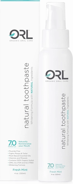 ORL Natural & Organic Toothpaste – Uniquely Formulated to Clean Your Mouth, Helps to Restore Your Mouth’s Natural Perfect pH - Fresh Mint. Fluoride Free with Natural Hydroxyapatite