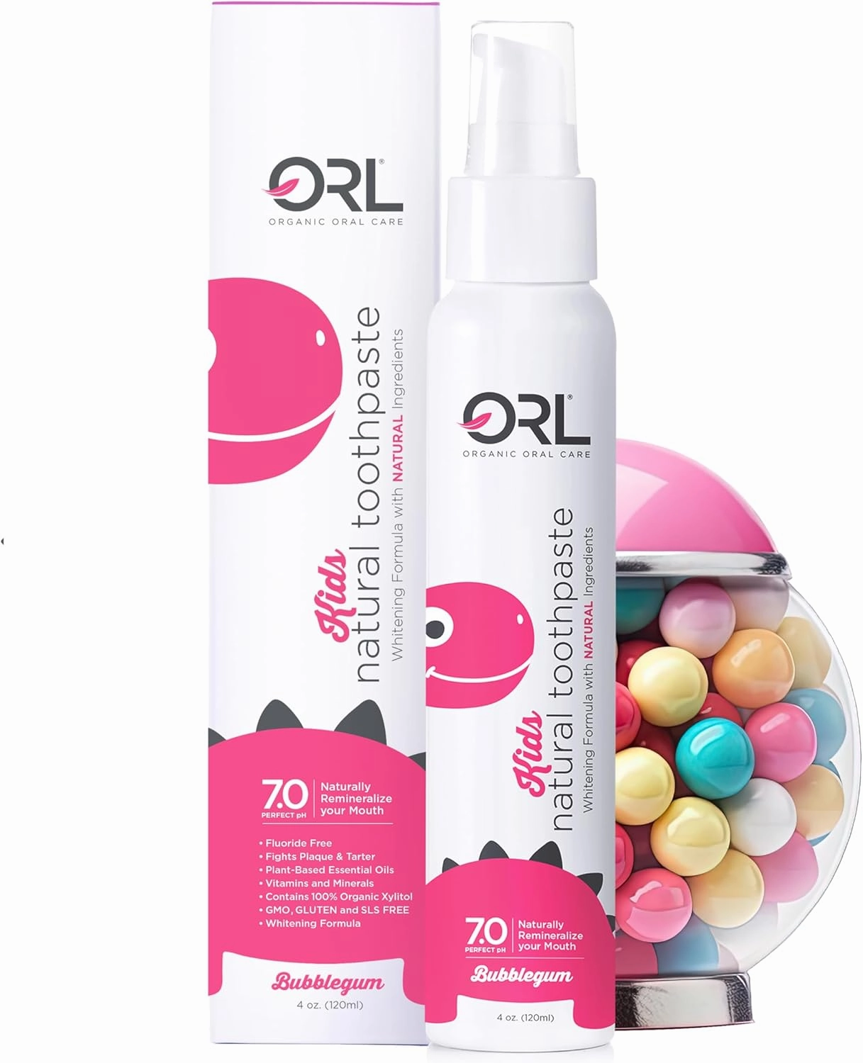 ORL Organic & Natural Bubblegum Toothpaste. Natural Safe Formula Uniquely Created to Clean Your Child’s Mouth, Helps Whiten Their Teeth Without Harmful Ingredients. Fluoride Free.