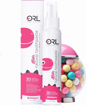 ORL Organic & Natural Bubblegum Toothpaste. Natural Safe Formula Uniquely Created to Clean Your Child’s Mouth, Helps Whiten Their Teeth Without Harmful Ingredients. Fluoride Free.