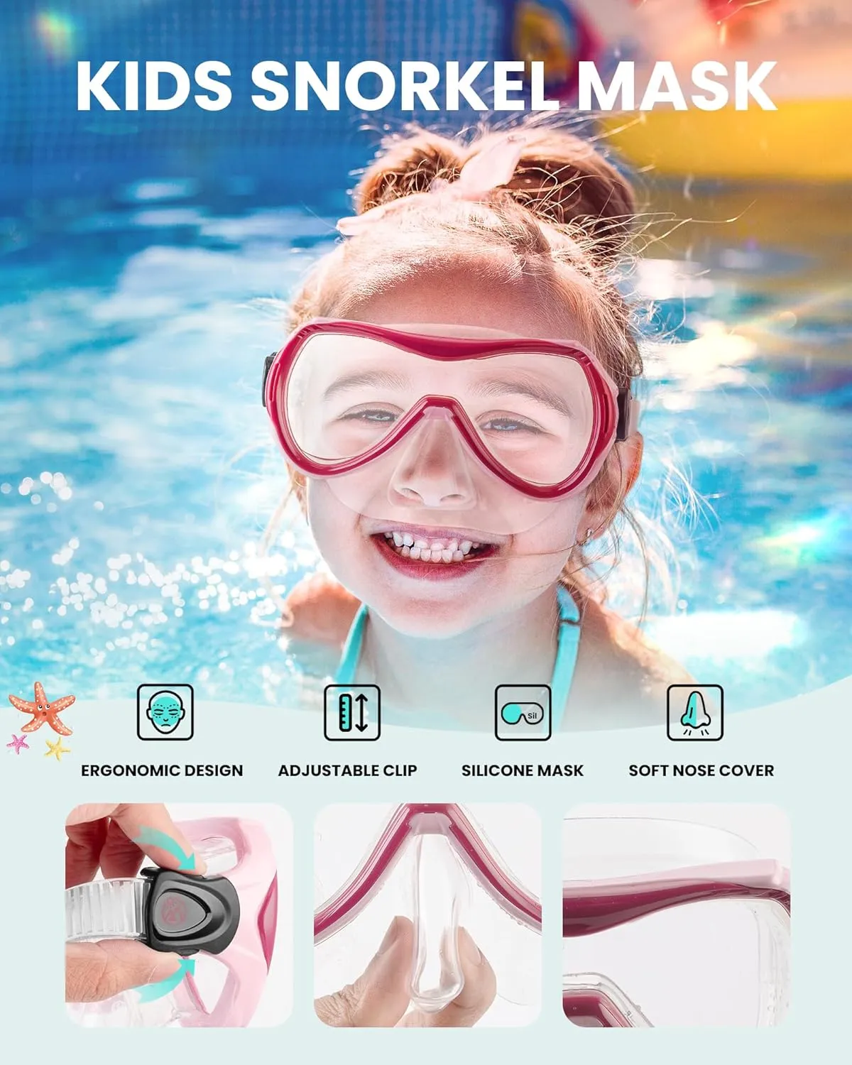 OutdoorMaster Marlin Kids Mask Fins Snorkel Set, Dry Top Snorkeling Gear with Adjustable Fins, Anti-Fog Snorkel Mask Set for Boys and Girls Age 6-16