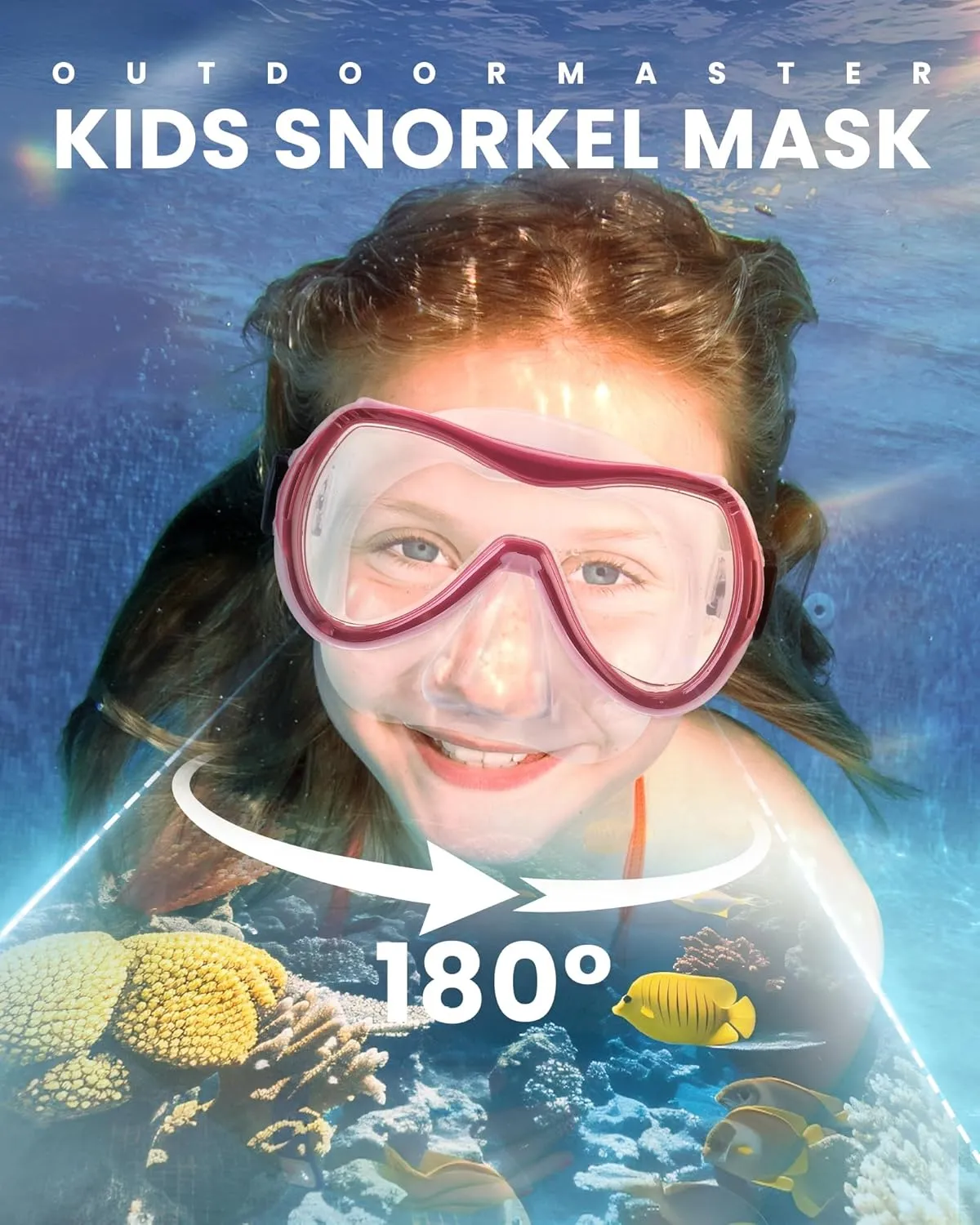 OutdoorMaster Marlin Kids Mask Fins Snorkel Set, Dry Top Snorkeling Gear with Adjustable Fins, Anti-Fog Snorkel Mask Set for Boys and Girls Age 6-16
