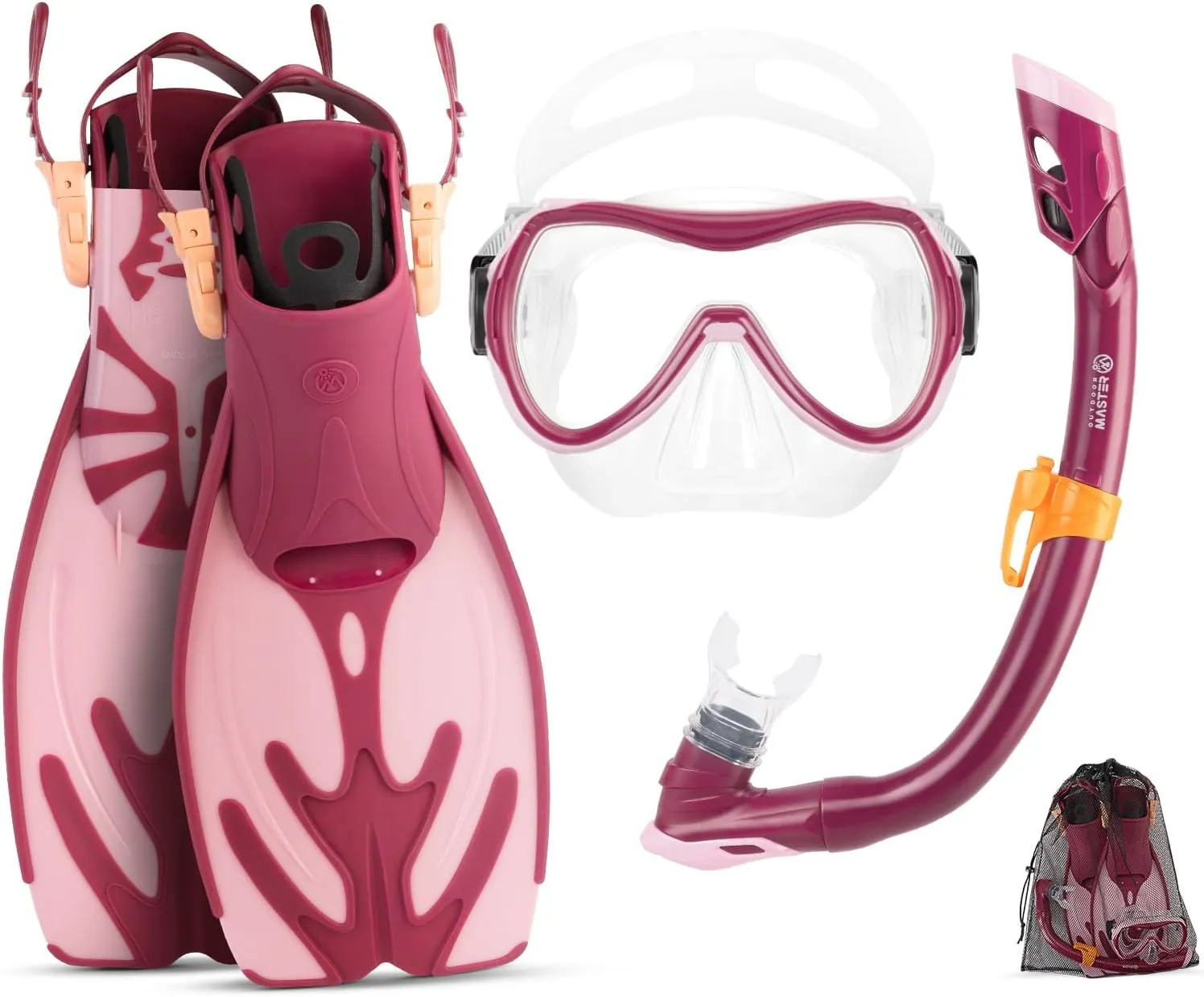 OutdoorMaster Marlin Kids Mask Fins Snorkel Set, Dry Top Snorkeling Gear with Adjustable Fins, Anti-Fog Snorkel Mask Set for Boys and Girls Age 6-16