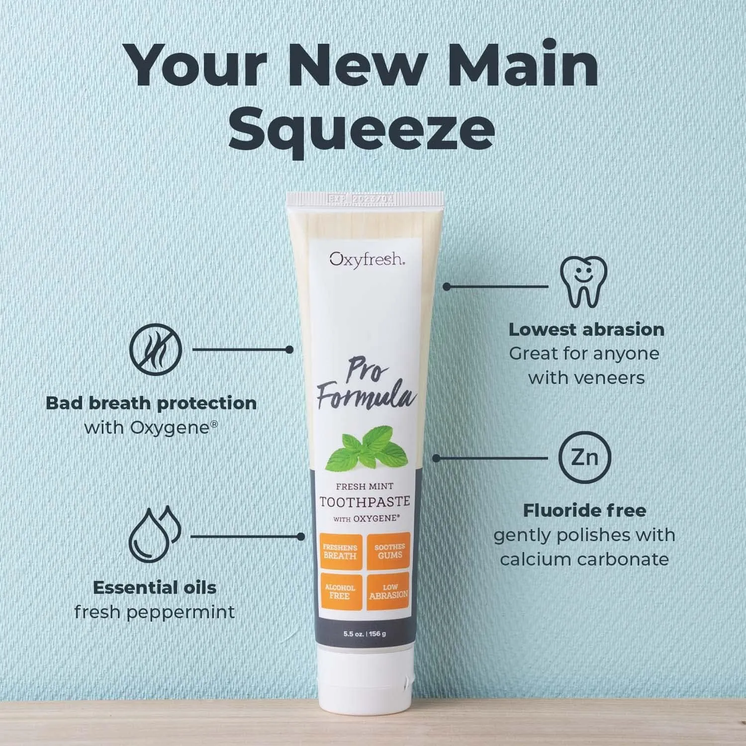 Oxyfresh Pro Formula Fresh Mint Toothpaste – Gentle Low Abrasion - Cosmetic Fluoride Free Formula - Great for Sensitive Teeth and Gums with Natural Essential Oils. 5.5 oz. (3 Pack)
