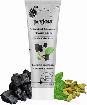 P.ERF.ora A;ctivated Charcoal Toothpaste - 100g | SLS & Titanium Dioxide Free | Bamboo Charcoal for 3X Whiter Teeth | Enamel Safe Teeth Whitening Toothpaste for Men & Women | Cardamom Mint