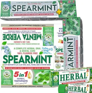 Pack of 4- Black Seed, Coconut, Tea Tree, Saffron, Peppermint- Herbal Toothpaste and Triplemint Fluoride Free