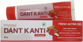Patanjali Dant Kanti Fresh Active Gel Toothpaste - Healthy Gums & Strong Teeth - 80g (Pack of 2)