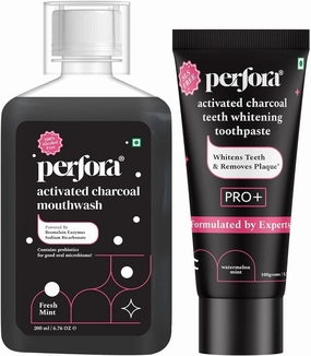 Pe.rfora_Activ.ated Charcoal Toothpaste and Mouthwash Combo | Enamel Safe Teeth Whitening Toothpaste for Men & Women | Mouthfreshner with Active Ingredients| No Artificial Colors | (100g, 200ML)