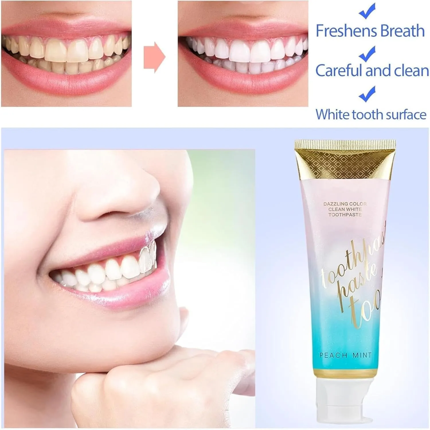 Peach Mint Toothpaste, Peachloft Teeth Whitening Toothpaste, Intensive WhiteningToothpaste with Natural Gentle Care Deep Stain Removal Clean Peach Flavor (3pc)