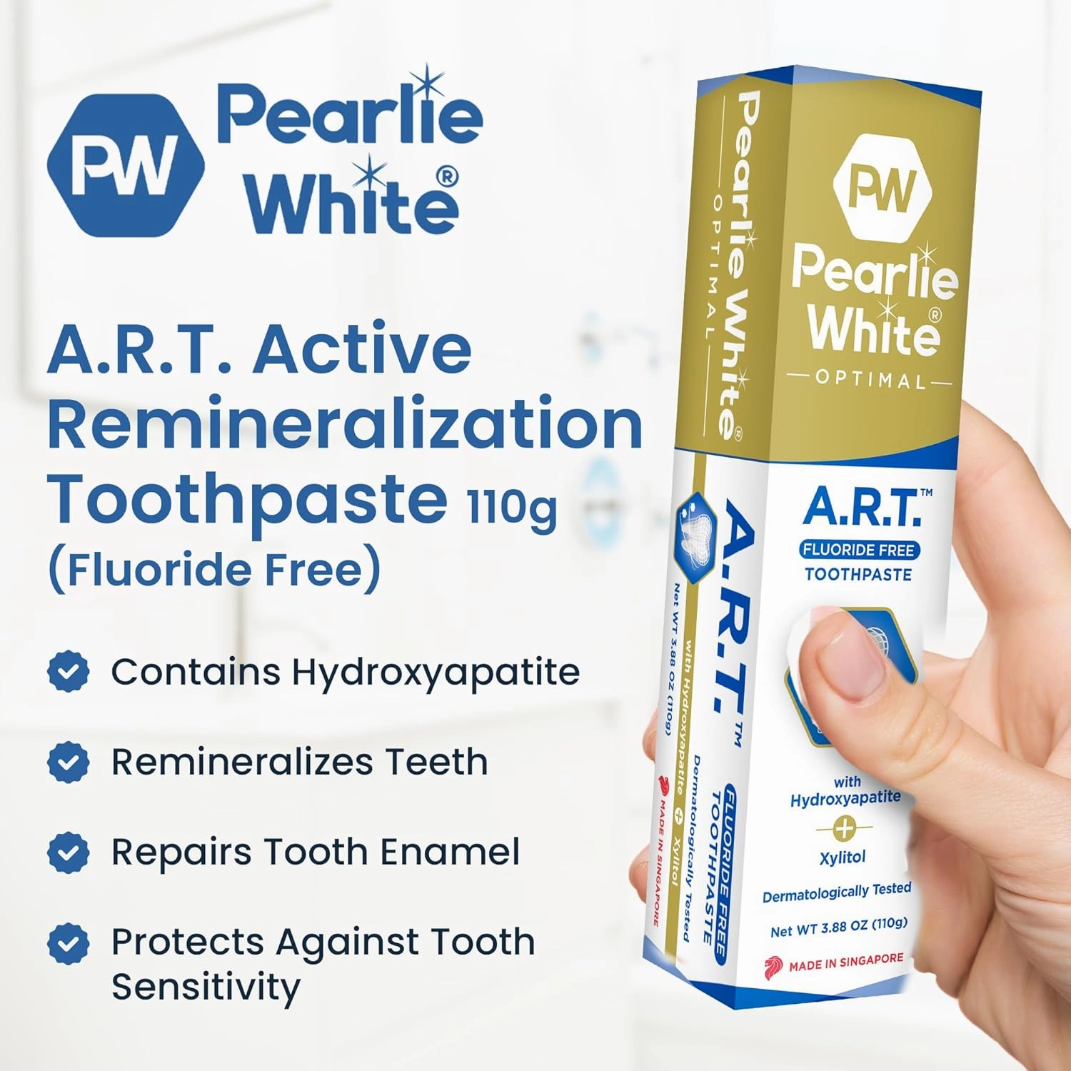 Pearlie White Active Remineralization Fluoride Free Toothpaste - 3.8oz/110gm - Remineralizing Toothpaste for Tooth Enamel Repair - Helps Remove Stains - Contains Hydroxyapatite and Xylitol - Pack of 2