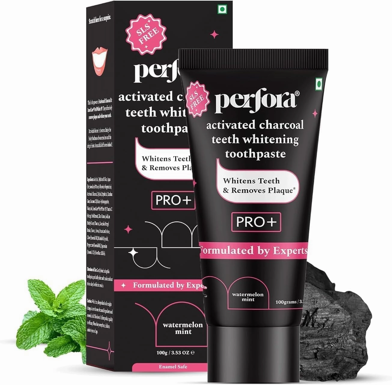 Per..Fora. Activated Charcoal Whitening Toothpaste - 100 g | Enamel Safe Teeth Whitening Tooth Paste | Removes Coffee, Tobacco & Wine Stains | SLS Free Toothpaste for Adults & Kids | Watermelon Mint