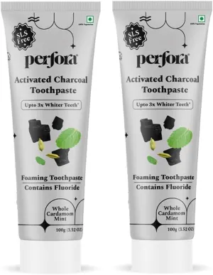 Per;Fora Activated Charcoal Toothpaste & Mouthwash Combo | SLS & Alcohol Free | Bamboo Charcoal for 3X Whiter Teeth | Enamel Safe Teeth Whitening Toothpaste for Men & Women -Pack of 2