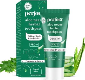 Per;Fora Aloe Neem Herbal Toothpaste - 100 GMS | Enamel Safe Teeth Whitening Toothpaste for Men & Women | Formulated with Papain & Bromelain Enzyme | Helps Prevent Teeth Cavities | SLS Free