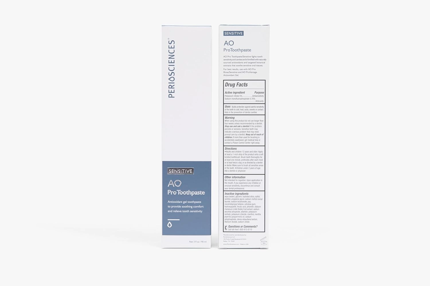 PerioSciences Sensitive AO Pro Toothpaste with Nano Hydroxyapatite 3 fl oz / 90ml - Pack of 2