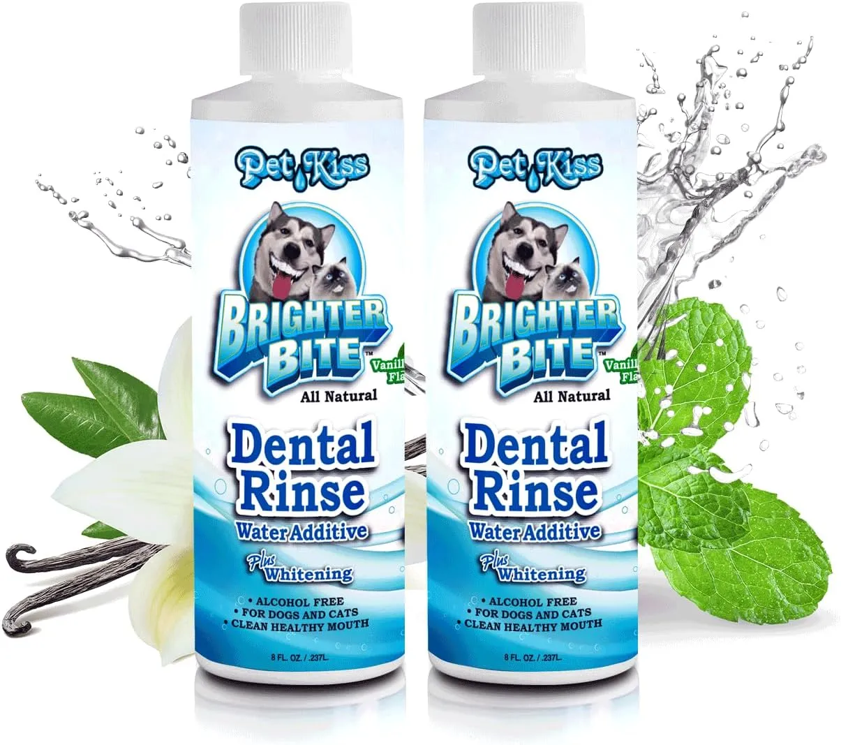 Pet Kiss Brighter Bite Dental Rinse for Pets - Tartar Control, Plaque Remover, Breath Freshener, Natural Oral Care Solution – Made in USA, 8 Oz (Pack of 2)