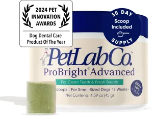 PetLab Co. ProBright Advanced Dental Powder - Dog Breath Freshener - Teeth Cleaning Made Easy – Targets Tartar & Bad Breath - Formulated for Small Dogs