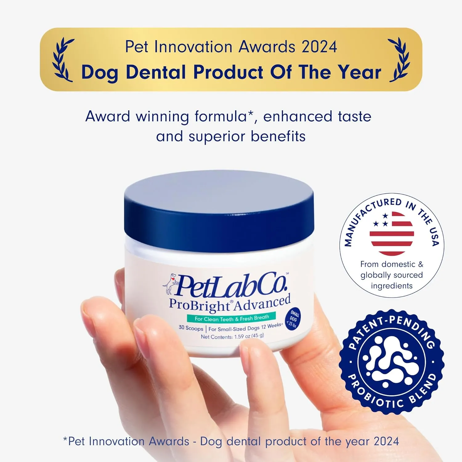 PetLab Co. ProBright Advanced Dental Powder - Dog Breath Freshener - Teeth Cleaning Made Easy – Targets Tartar & Bad Breath - Formulated for Small Dogs