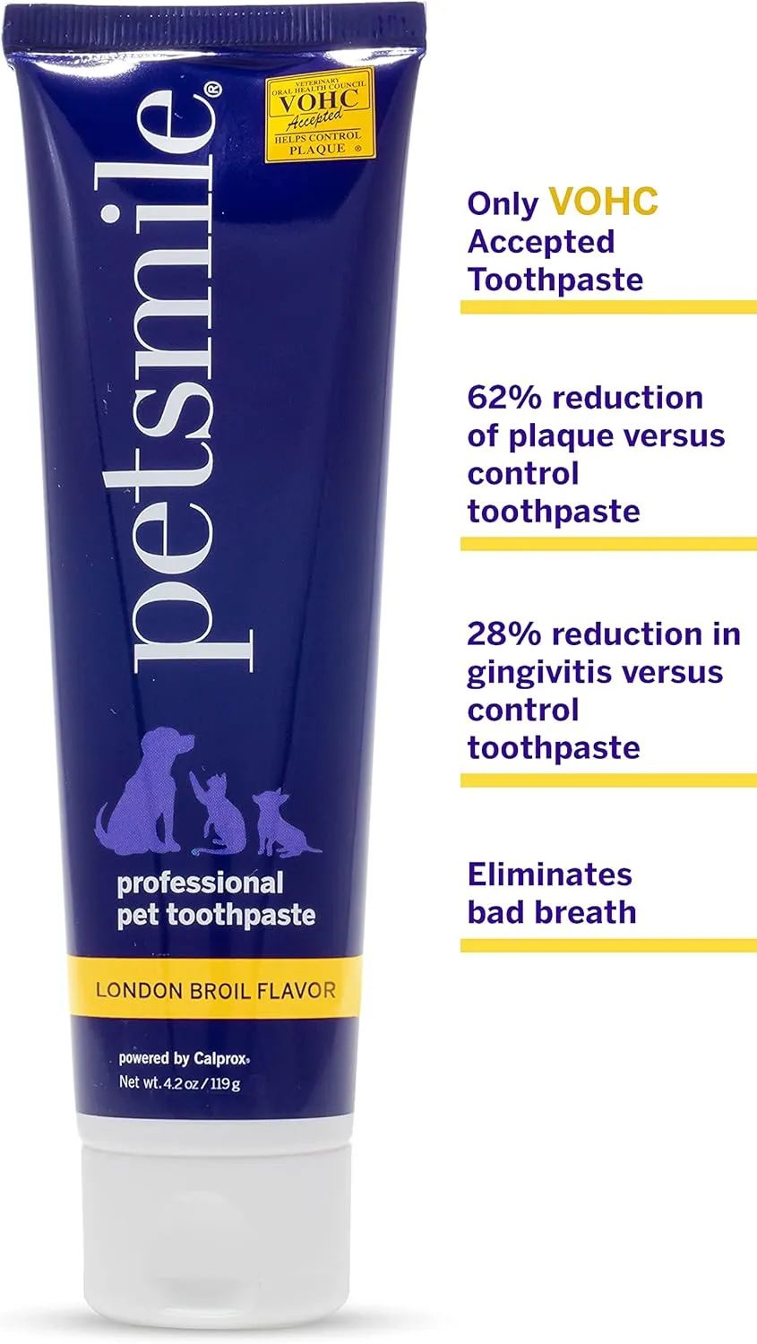 Petsmile Professional Pet Teeth Brushing Kit for Cats & Dogs- Only VOHC Accepted Toothpaste & Patented Toothbrush - Proven to Control Plaque & Tartar Calprox Formula (London Broil, 4.2 Oz)