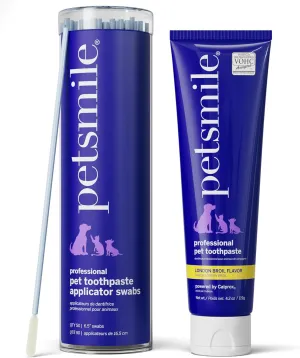 Petsmile Professional Pet Toothpaste Kit - Cat & Dog Applicator Swab & Toothpaste - Control Plaque, Tartar & Bad Breath - VOHC Accepted Toothpaste - Teeth Cleaning Supplies (London Broil, 4.2 Oz)