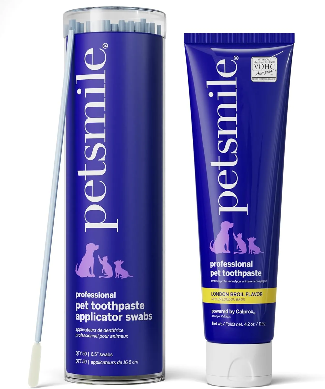 Petsmile Professional Pet Toothpaste Kit - Cat & Dog Applicator Swab & Toothpaste - Control Plaque, Tartar & Bad Breath - VOHC Accepted Toothpaste - Teeth Cleaning Supplies (London Broil, 4.2 Oz)