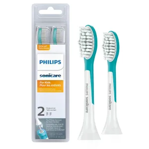 Philips Sonicare for Kids 7  Genuine Replacement Toothbrush Heads, 2 Brush Heads, Turquoise and White, Standard, HX6042/94