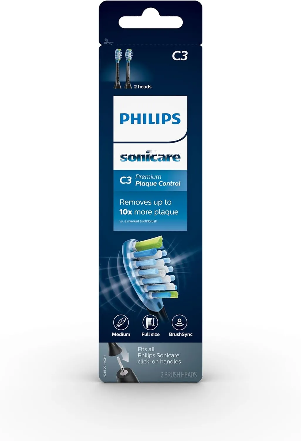 Philips Sonicare Genuine C3 Premium Plaque Control Replacement Toothbrush Heads, 2 Brush Heads, Black, HX9042/95