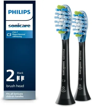 Philips Sonicare Genuine C3 Premium Plaque Control Replacement Toothbrush Heads, 2 Brush Heads, Black, HX9042/95
