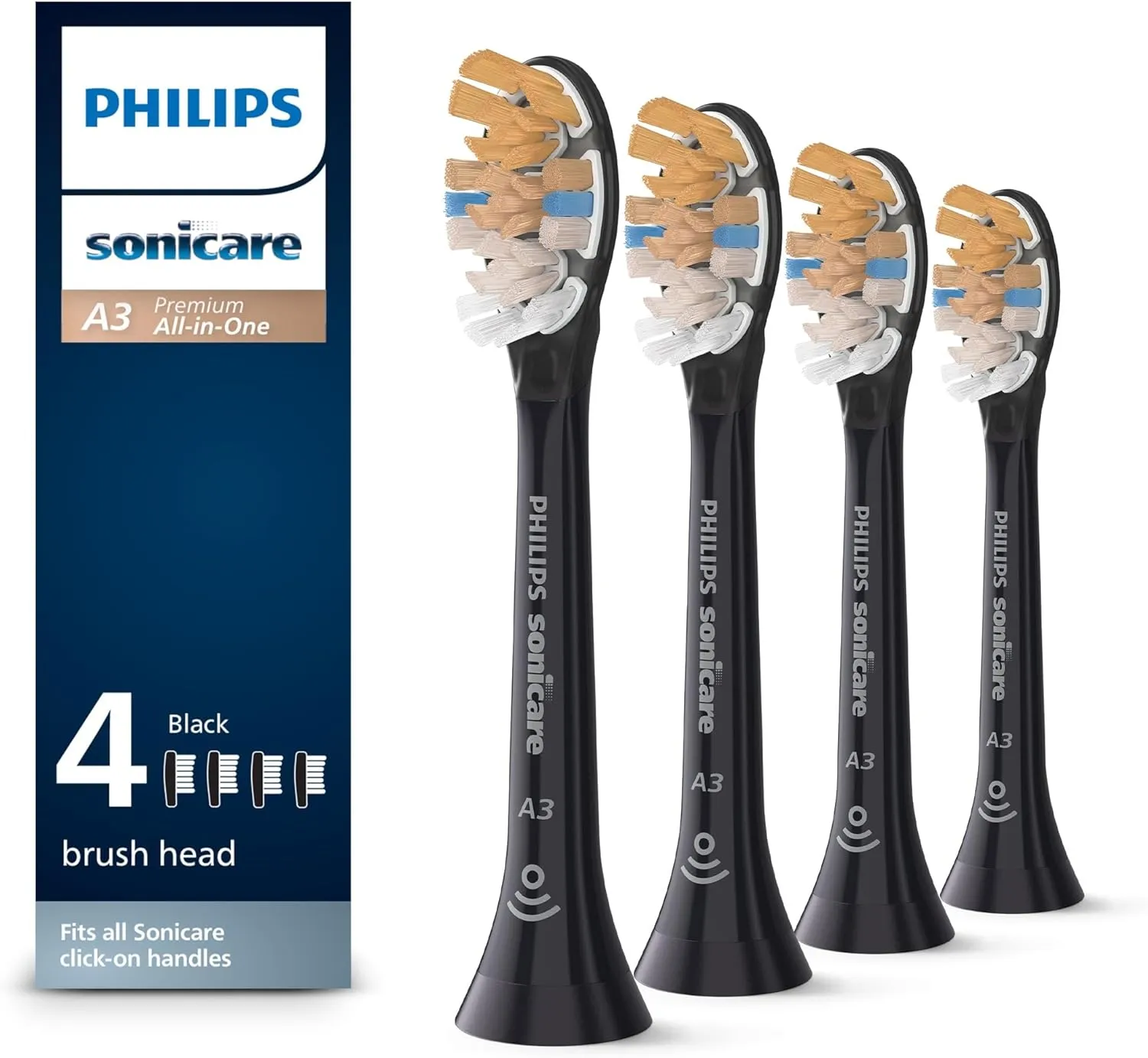 Philips Sonicare Premium All-in-One (A3) Replacement Toothbrush Heads, HX9094/95, Smart Recognition, Black 4-pk